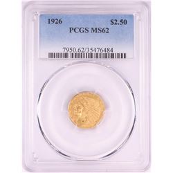 1926 $2 1/2 Indian Head Quarter Eagle Gold Coin PCGS MS62