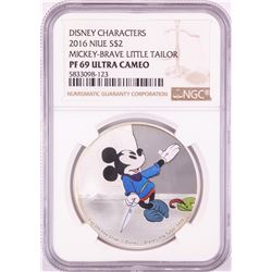 2016 Niue $2 Proof Disney Mickey-Brave Little Tailor Silver Coin NGC PF69 Ultra Cameo
