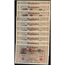 Lot of (10) Consecutive 1910 Germany 1,000 Mark Currency Notes