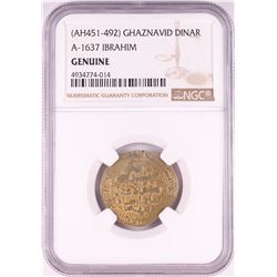 AH451-492 Ghaznavid Dinar A-1637 Ibrahim Gold Coin NGC Genuine