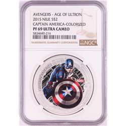 2015 Niue $2 Proof Avengers Age of Ultron Captain America Silver Coin NGC PF69 Ultra Cameo