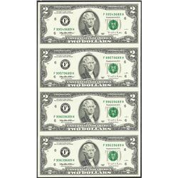 Uncut Sheet of (4) 1995 $2 Federal Reserve Notes Atlanta