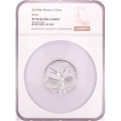 2019Mo Mexico Proof 2 Onza Silver Coin NGC PF70 Ultra Cameo