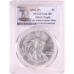 2016-P $1 American Silver Eagle Coin PCGS Gem BU Struck at the Philadelphia Mint