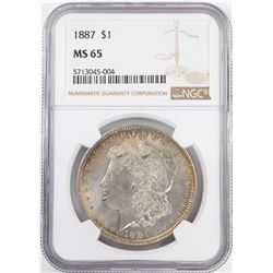 1887 $1 Morgan Silver Dollar Coin NGC MS65