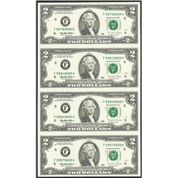Uncut Sheet of (4) 1995 $2 Federal Reserve Notes Atlanta