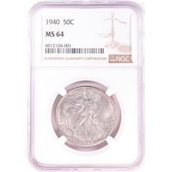 1940 Walking Liberty Half Dollar Coin NGC MS64