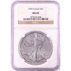 1990 $1 American Silver Eagle Coin NGC MS69