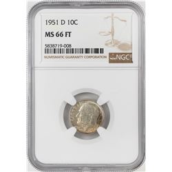 1951-D Roosevelt Dime Coin NGC MS66FT
