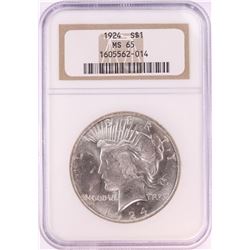 1924 $1 Peace Silver Dollar Coin NGC MS65