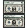 Image 1 : (2) Consecutive 1923 $1 Silver Certificate Notes Fr.237 PMG Choice Uncirculated 64