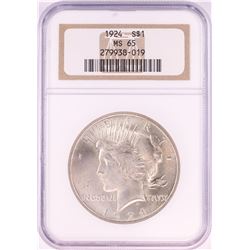 1924 $1 Peace Silver Dollar Coin NGC MS65