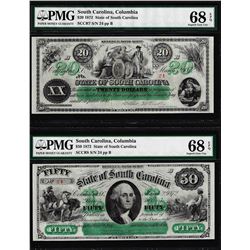 Low Serial Set 1872 $20 & $50 South Carolina Obsolete Notes PMG Superb Gem Unc. 68EPQ