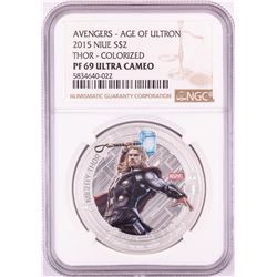2015 Niue $2 Proof Avengers Age of Ultron Thor Silver Coin NGC PF69 Ultra Cameo