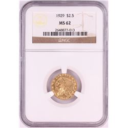 1929 $2 1/2 Indian Head Quarter Eagle Gold Coin NGC MS62