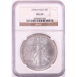 1994 $1 American Silver Eagle Coin NGC MS69