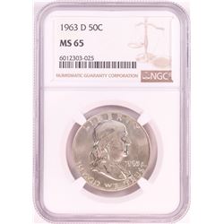 1963-D Franklin Half Dollar Coin NGC MS65