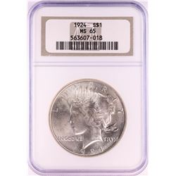 1924 $1 Peace Silver Dollar Coin NGC MS65