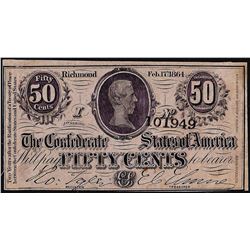 1864 50 Cents Confederate States of America Note