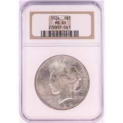 1924 $1 Peace Silver Dollar Coin NGC MS65