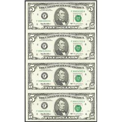 Uncut Sheet of (4) 1995 $5 Federal Reserve Notes Atlanta