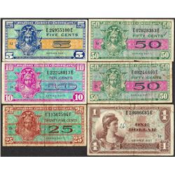 Lot of (6) Series 521 Military Payment Certificate Notes