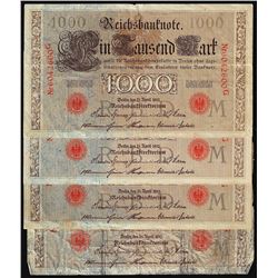 Lot of (4) 1910 Germany 1,000 Mark Currency Notes
