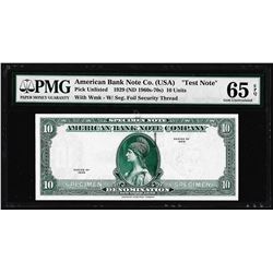 1929 10 Unit American Bank Note Co. "Test Note" PMG Gem Uncirculated 65EPQ