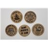 Image 1 : 5-WOODEN NICKELS - ALL DIFFERENT - SEE DESCRIPTION
