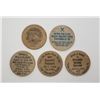 Image 1 : 5-WOODEN NICKELS - ALL DIFFERENT - SEE DESCRIPTION
