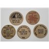 Image 1 : 5-WOODEN NICKELS - ALL DIFFERENT - SEE DESCRIPTION
