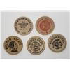 Image 2 : 5-WOODEN NICKELS - ALL DIFFERENT - SEE DESCRIPTION