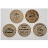 Image 1 : 5-WOODEN NICKELS - ALL DIFFERENT - SEE DESCRIPTION