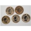 Image 2 : 5-WOODEN NICKELS - ALL DIFFERENT - SEE DESCRIPTION