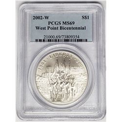 2002-W WEST POINT SILVER DOLLAR PCGS MS69