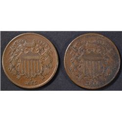 1864 & 65 2 CENT PIECES XF