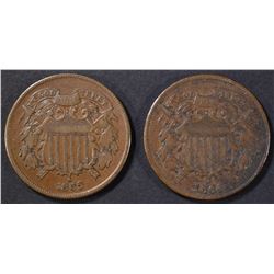 1864 & 65 2 CENT PIECES XF