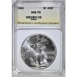 1993 AMERICAN SILVER EAGLE, OBCS PERFECT GEM BU