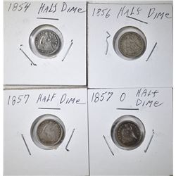 LOT OF 4 SEATED HALF DIMES: