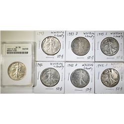 LOT OF 7 WALKING LIBERTY HALF DOLLARS: