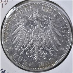 1904-D 5 MARK GERMAN STATES BAVARIA