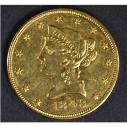 1848 $10 GOLD LIBERTY  NICE BU  OLD CLEANING
