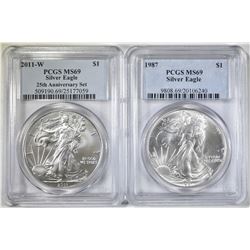 2 PCGS GRADED AMERICAN SILVER EAGLES: