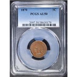 1870 INDIAN CENT PCGS AU-50