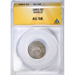 1883 SHIELD NICKEL ANACS AU-58