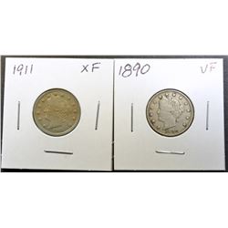 1890 VF & 1911 XF LIBERTY NICKELS