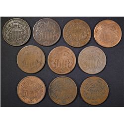 10 1865 2 CENT PIECES MOSTLY AG-G A FEW VG