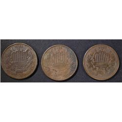 3 1870 2 CENT PIECES G-VG