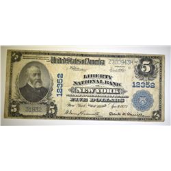 1902 $5 NATIONAL CURRENCY NEW YORK NY VF