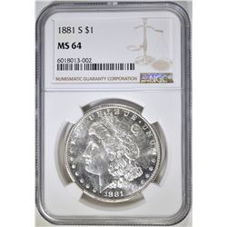 1881-S MORGAN DOLLAR, NGC MS-64